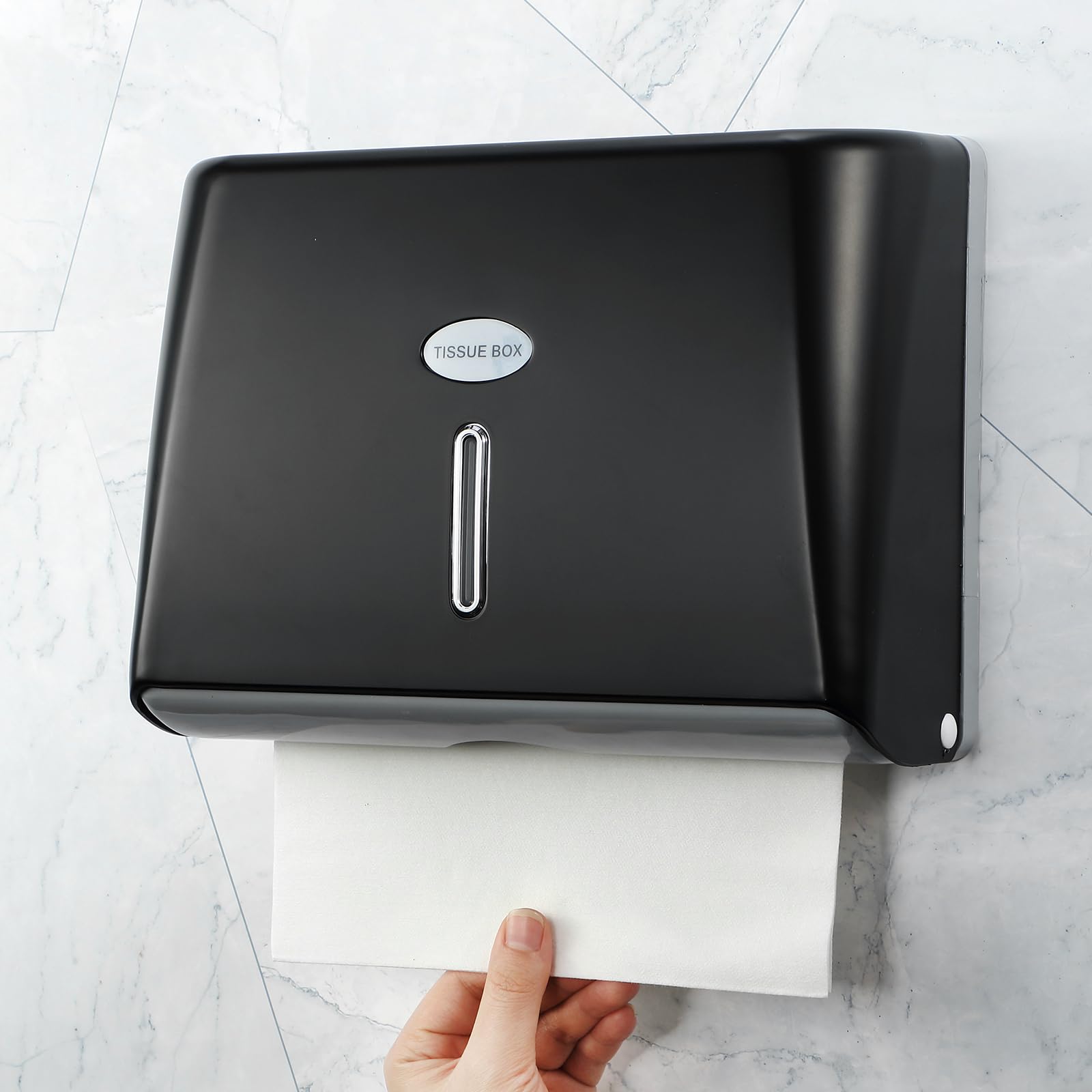 Tioncy Paquete de 6 dispensadores de toallas de papel para montaje en pared comercial con adhesivo de bloqueo, sin taladrar ni tornillos, de plástico blanco, triple pliegue, soporte para toallas de