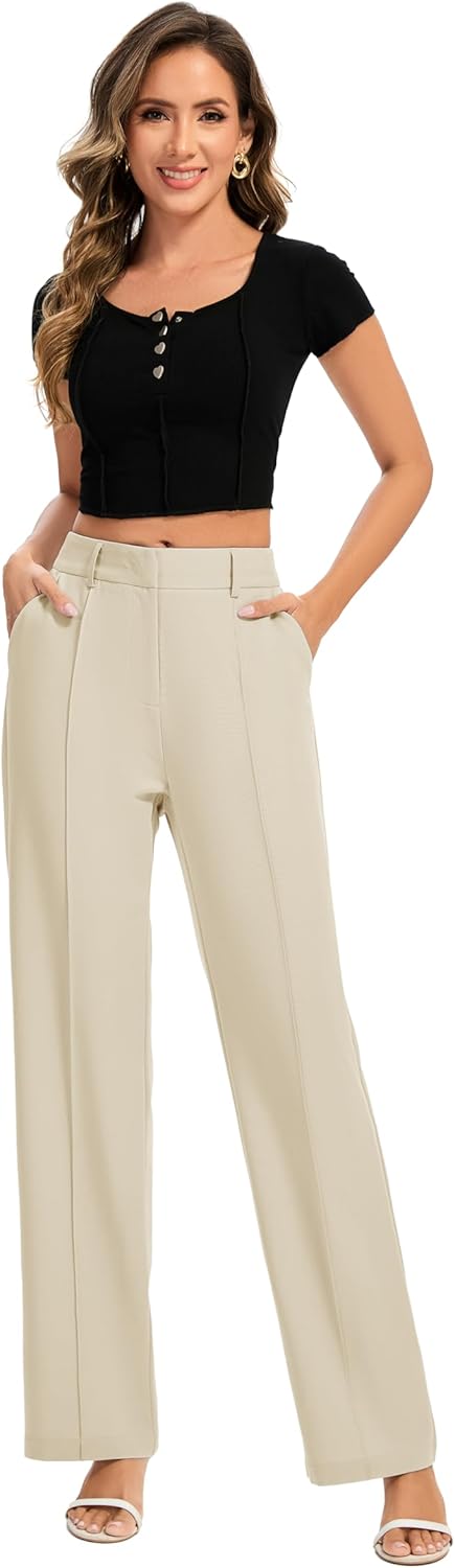 FUNYYZO Women Dress Pants High Waisted Work Slacks Pants Dressy Casual Straight Leg Elastic Waist 2026 Summer Trousers - Image 2
