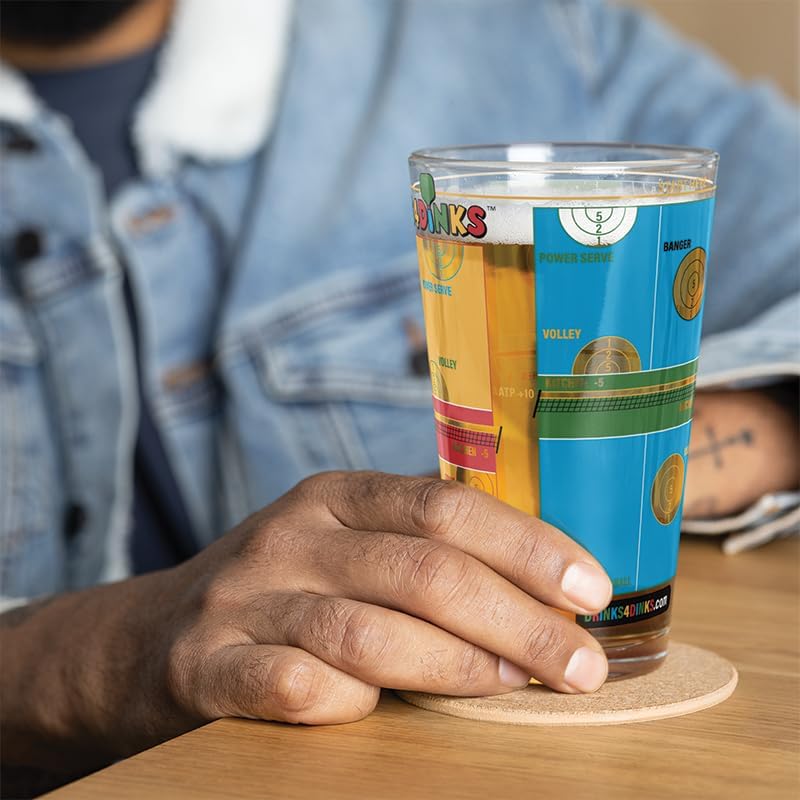 Drinks4Dinks Pint Glass Pickleball Game - Gifts for Pickleball Players Drinking Game with A Pickleball Twist and Beer Cups 2 Pack