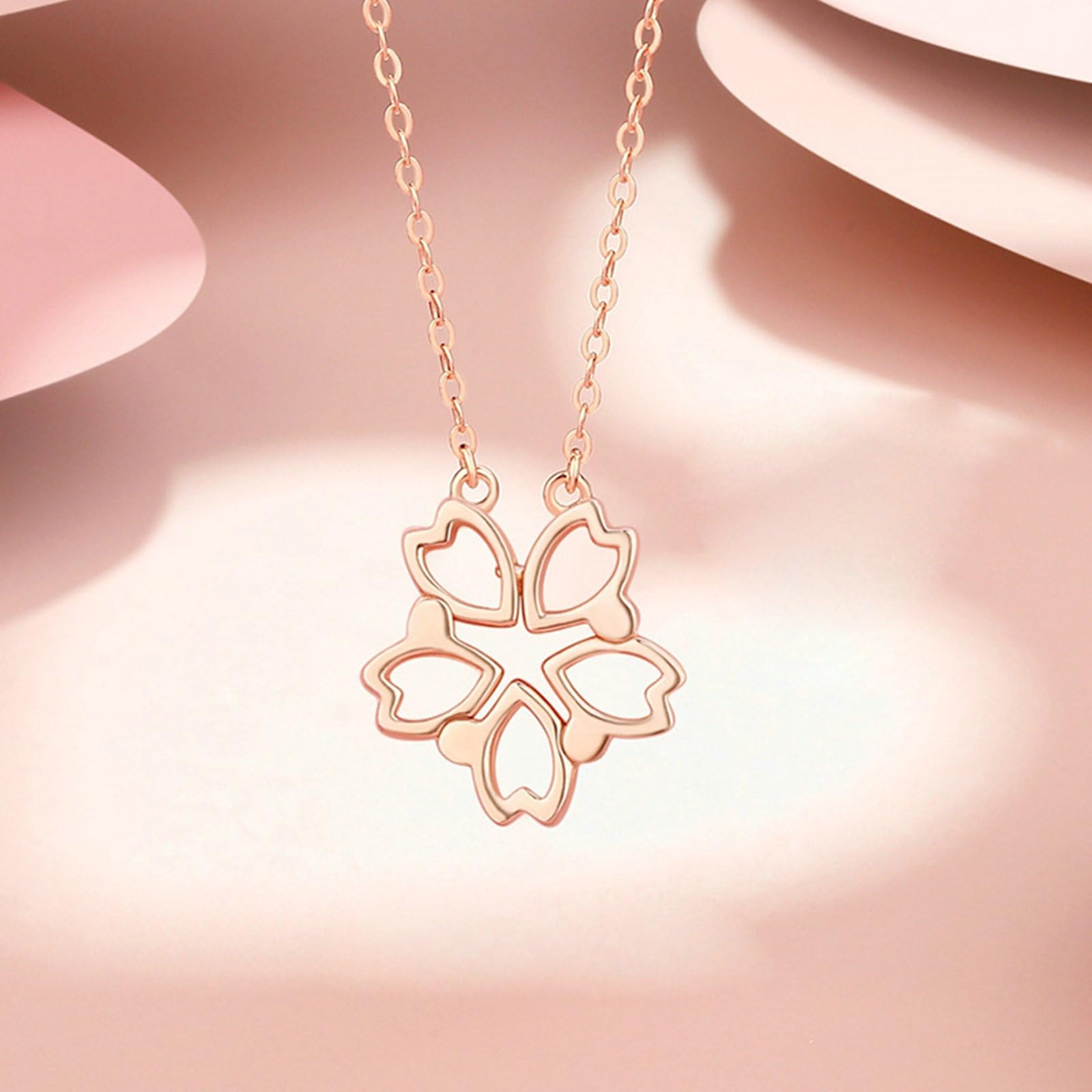 Collar de oro rosa para mujer, colgante de clavícula de flor de cerezo de 9K/14K/18K, 40+5cm