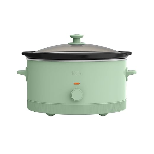 bella 6.0 Qt Manual Slow Cooker, Ceramic Nonstick Coating, 3 Temperature Settings, Dishwasher Safe Stoneware Pot and Tempered Glass Lid, Cool Touch Handles & Tangle Free Cord Wrap, Seaglass