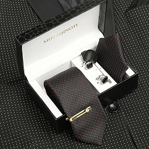 Image of MUTAQINOTI Mens Woven Premium Silk Necktie Suit Accessories Set With Pocket Square Cufflinks Brooch Golden Tie Pin (TEGP2)
