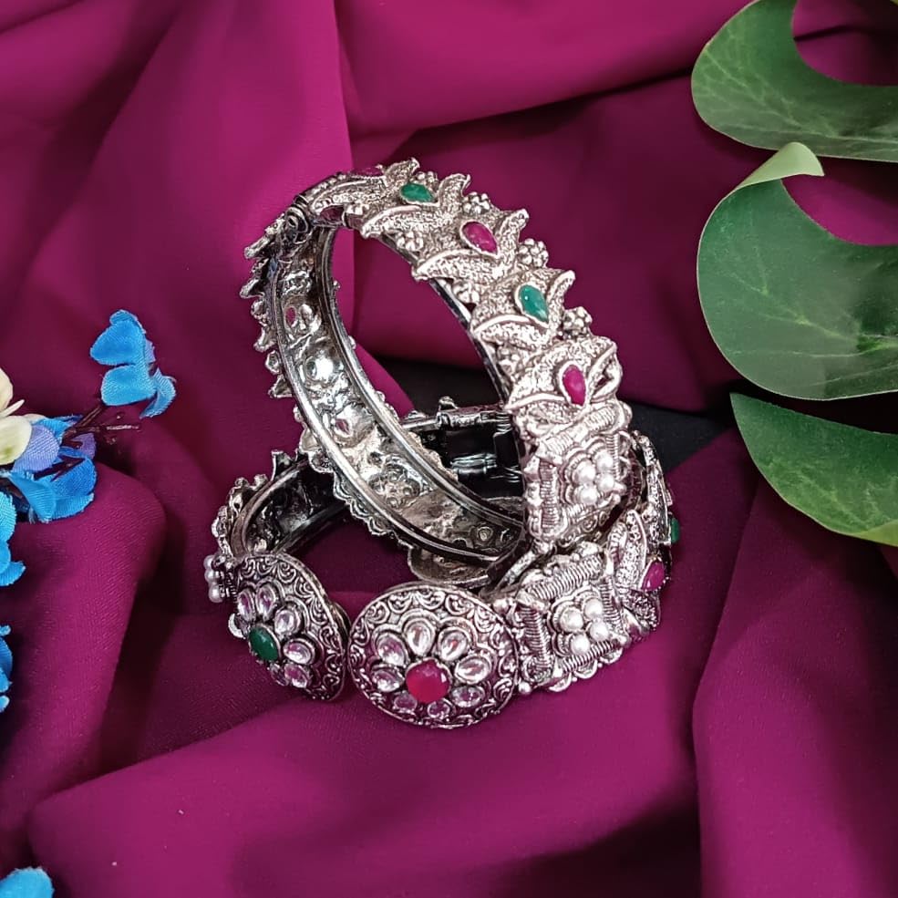 Efulgenz Indian Oxidized Bracelet Bangle Set for Women Boho Bangles Oxidized Wedding Jewelry Antique Bangle Set Crystal Hinge Openable Bangle Bracelet Fashion Statement Jewelry for Women (2 Pcs)4