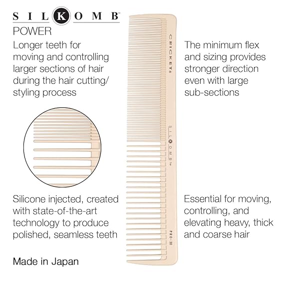 Cricket Silkomb Pro-30 Power Hair Cutting Comb - Silicone-Injected, Seamless Teeth with Dual Tooth Pattern for Precision Cutting, Styling, Ideal for All Hair Types