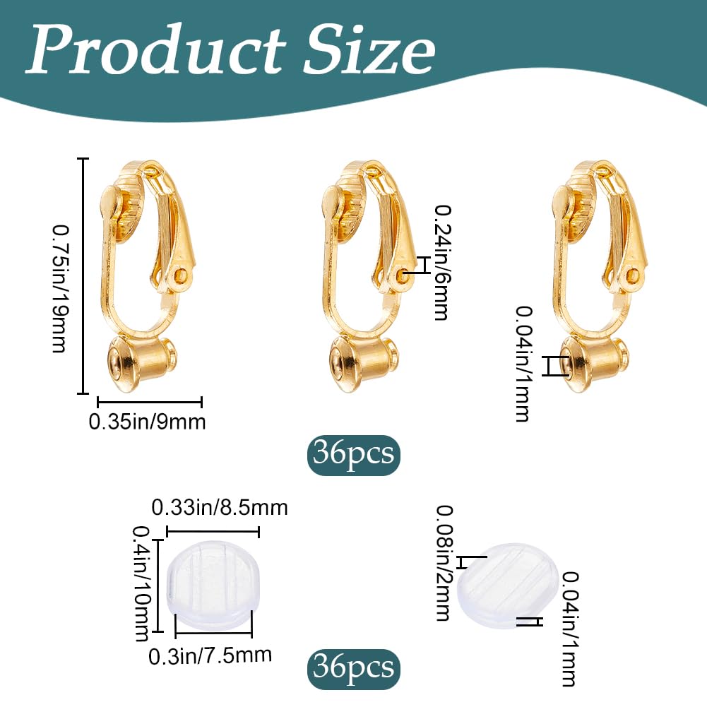 Clips Pour Boucles D'oreilles Non Percées - Lot De 36 - Or Avec Coussinets Silicone