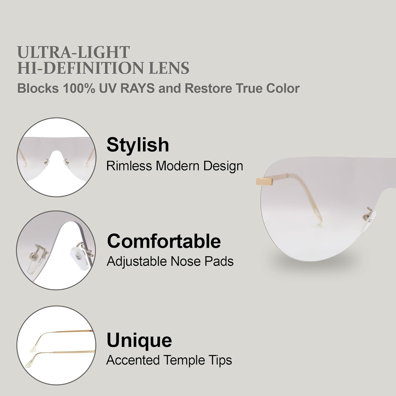 NYS Collection Rimless Oversized Flat Top Shield Sunglasses for Men Women – Aviator Style, 100% UV400 Protection - Image 4