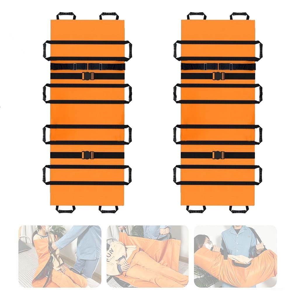 Sábana Deslizante para Transferencia de Ancianos 70x27'', 12 asas antideslizantes, bolsa de transporte. Capacidad 400 lb, impermeable, lavable, Ideal para cuidadores y ayuda familiar.(Orange 2pcs)