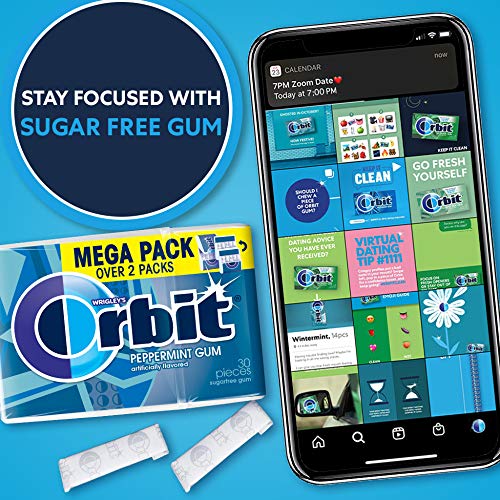Image of ORBIT Gum Peppermint Sugar Free Chewing Gum Individually Wrapped Mint Mega Packs, 30 Count (Pack of 48)