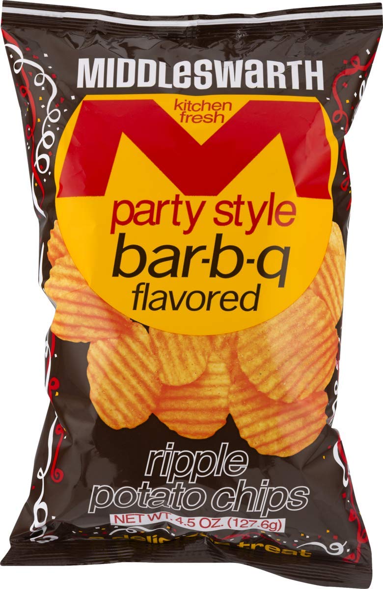 Middleswarth Kitchen Fresh or Ket-L (Kettle) Cooked Potato Chips- 4.5 oz. Bags (Ripples BBQ, 6 Bags)
