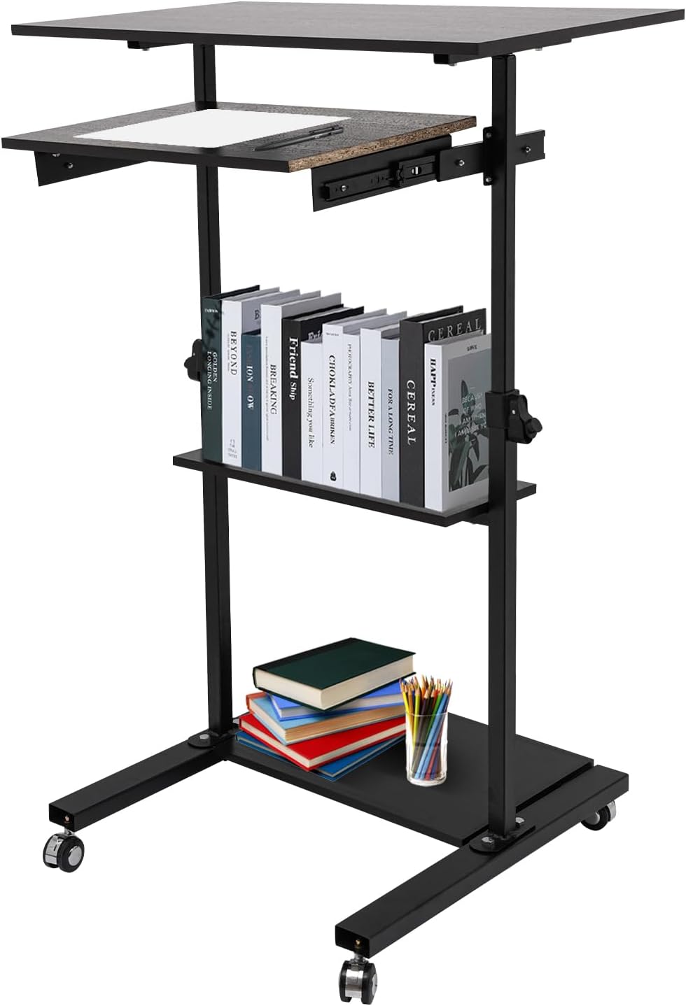 NOPTEG Mobile Standing Desk Adjustable Height, Stand Up Desk, Rolling Computer Desk