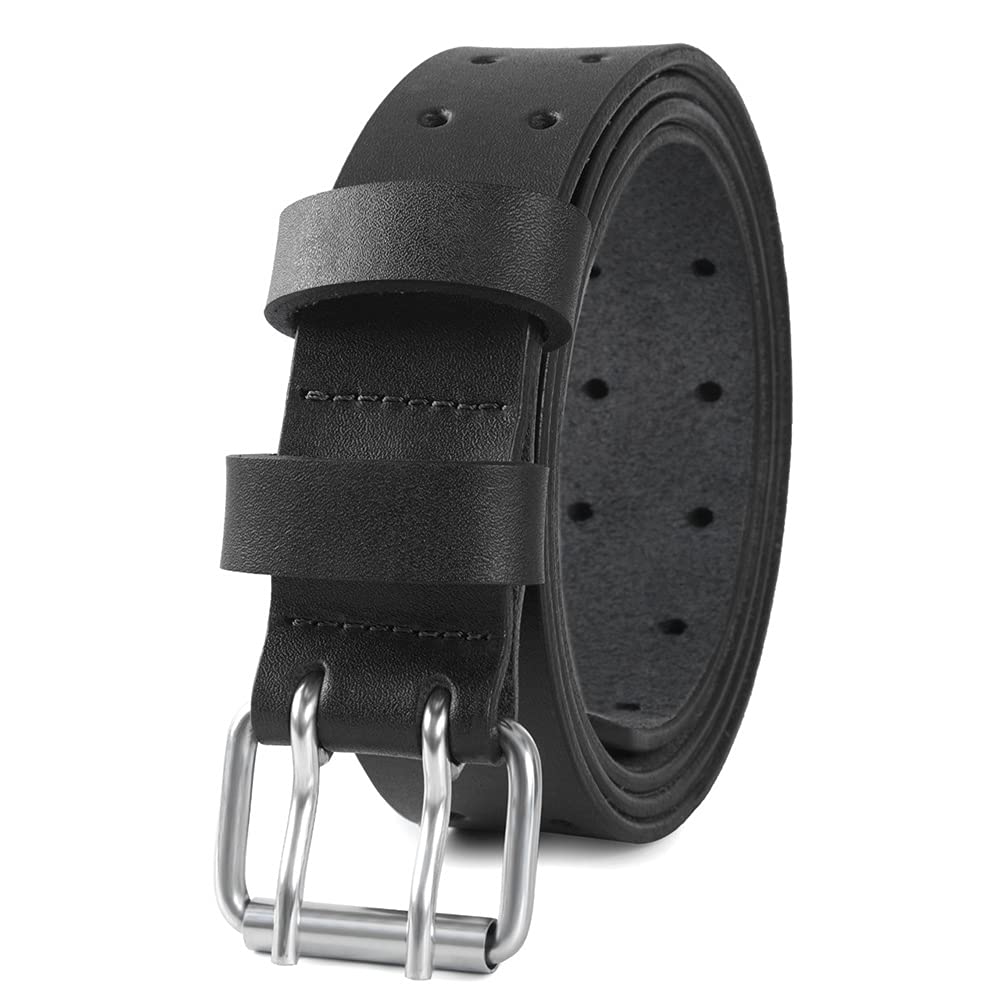 PBF Double Prong Leather Work Belts for Men | 38mm Wide | Heavy Duty | Real Leather Belt (XXL for Waist 52