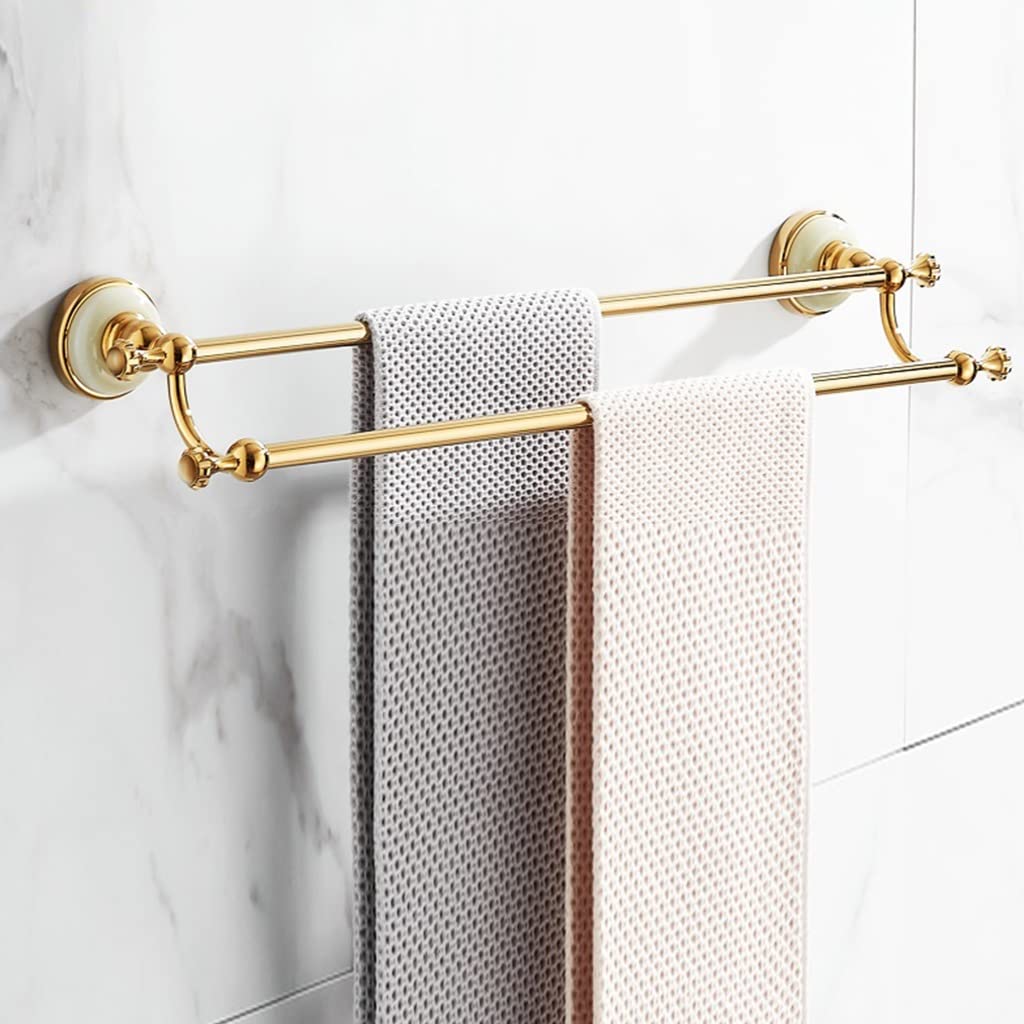 Wieszak na ręczniki do łazienki, Cały miedziany europejski złoty uchwyt na ręczniki, Jade Bath Towel Rail, Sprzęt łazienkowy Wieszak na ręczniki łazienkowe(Podwójny pręt-A