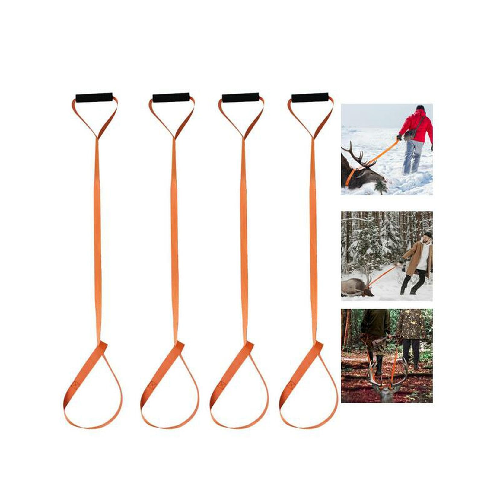 4 Pcs Sangle de Traînée de Cerf Orange,Deer Drag Corde De Traction pour Cerf,Corde de Traînée de Cerf,Sangle Harnais Cerf,Corde de Traction pour Cerf,Accessoires de Chasse avec Poignée
