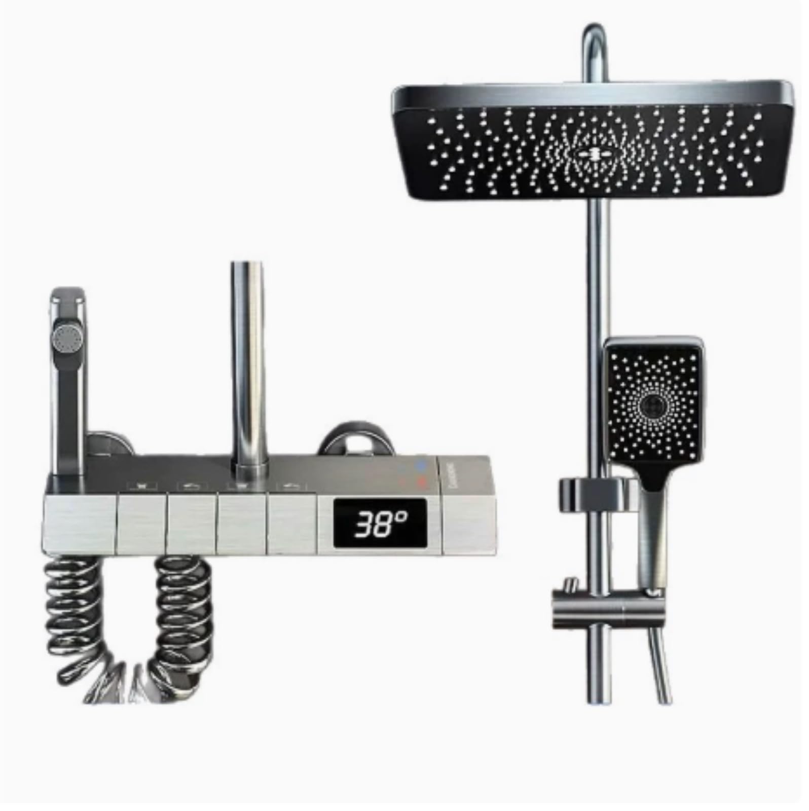 Blekwetaat Gray Shower Head Shower Faucet Set Complete Led Digital Display Mixer Shower System, Bathroom Shower Adjustable Rain Shower Head