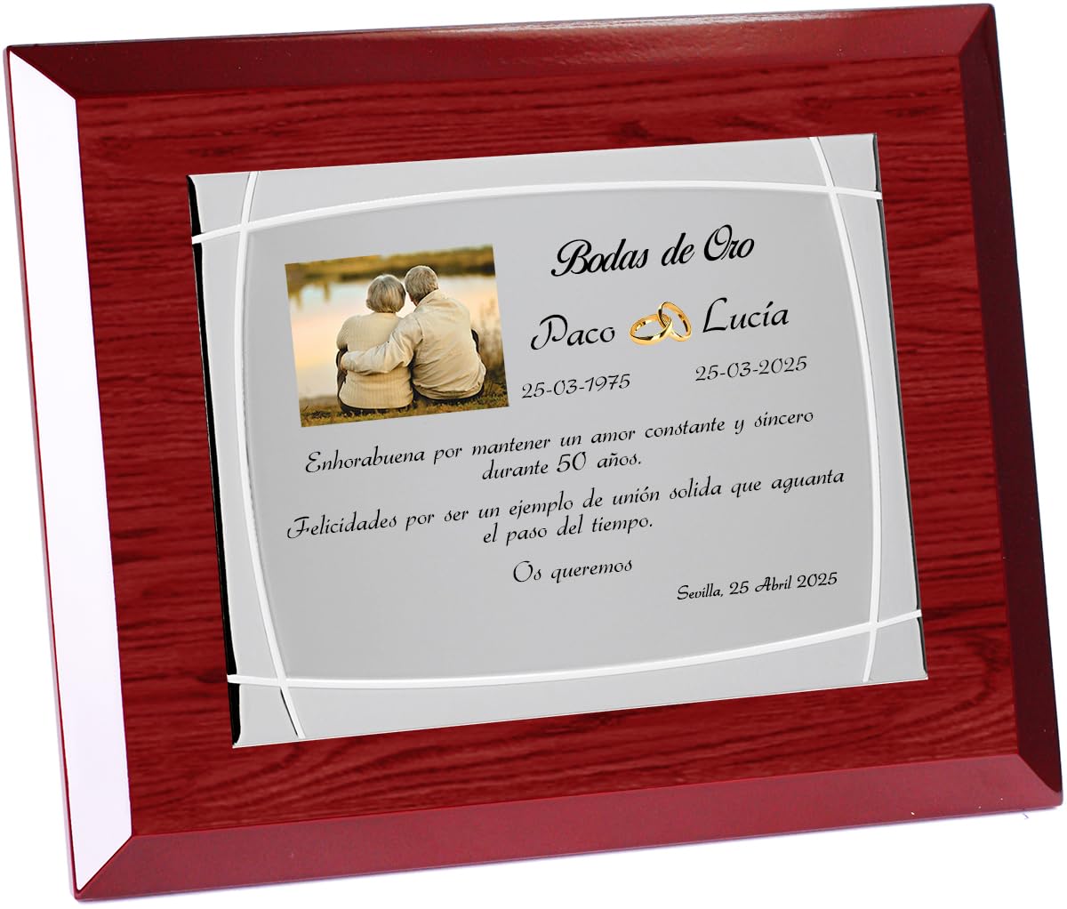 Placa de Homenaje Personalizada con Marco de Madera Roja, Diseño Elegante para Bodas y Jubilaciones, Grabado Personalizado