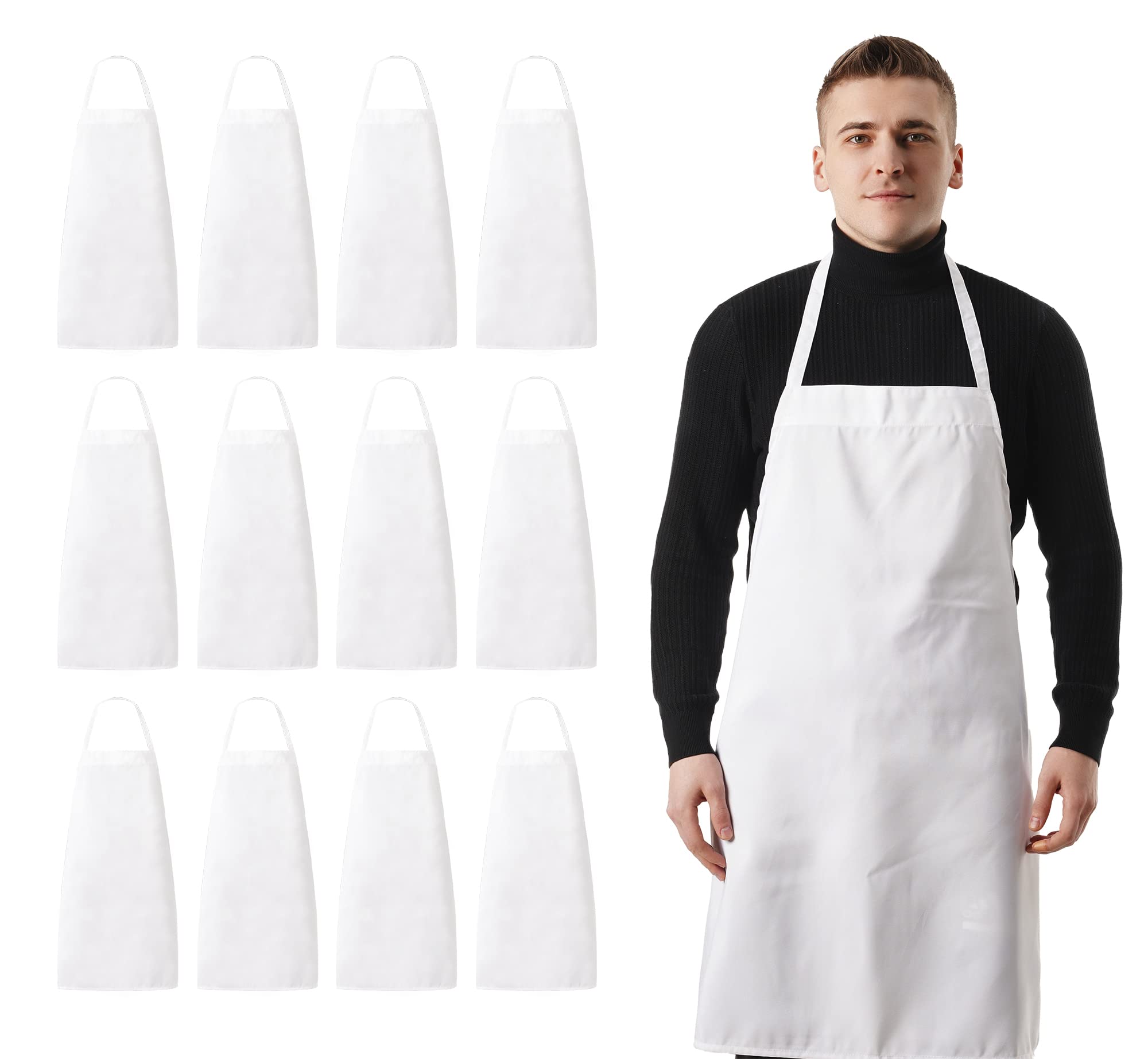CHEER MIC White Kitchen Aprons unisex Bib Apron with extra long ties for Cooking in Kitchen & Grill,painting,crafting, for Men & Women (12)