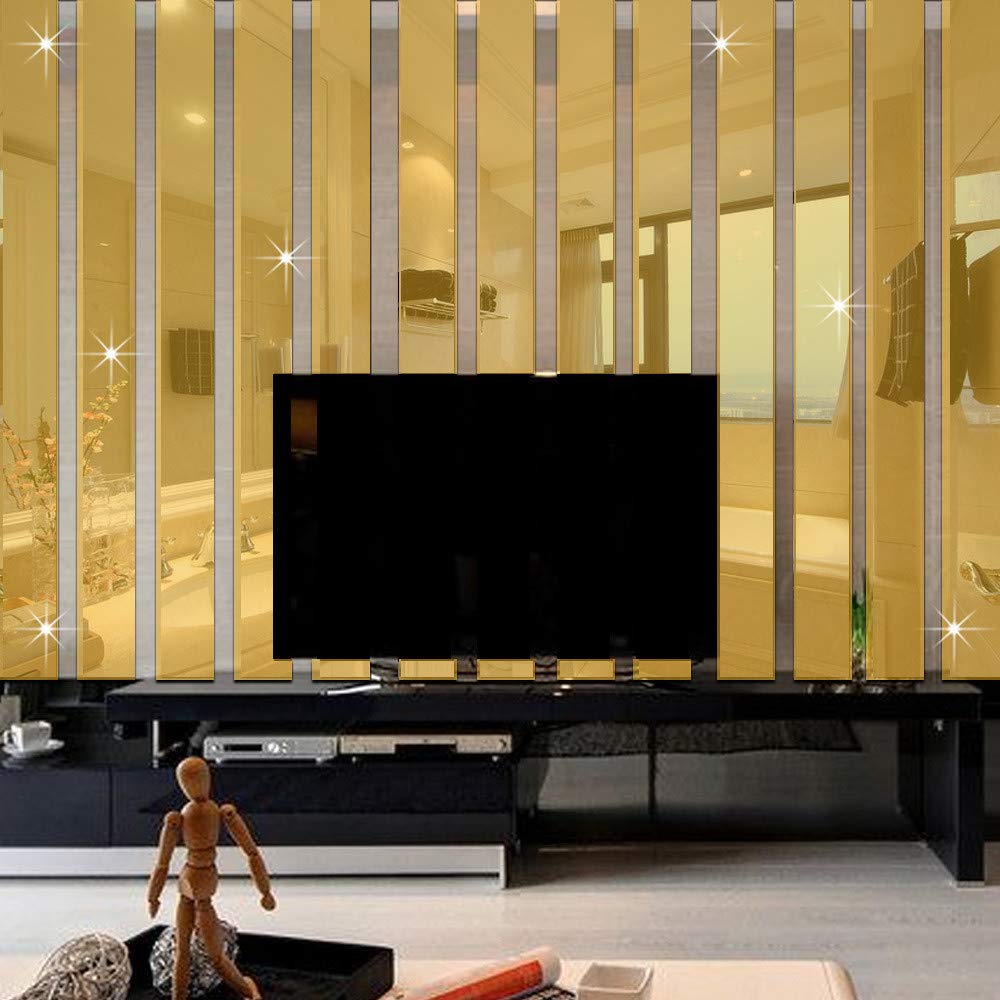 Miroir stickers muraux combinaison libre 10 pièces design bande moderne style européen d'or