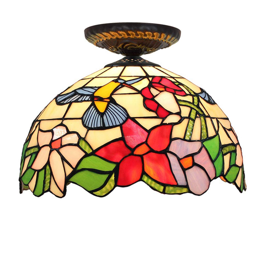 YNIYUJKL Tiffany-Style Ceiling Lights 12-Inch Ceiling Lamp Stained Glass Idyllic Birds Ceiling Lamps For Living Room Aisle Corridor Ceiling Light Decor Light, E27