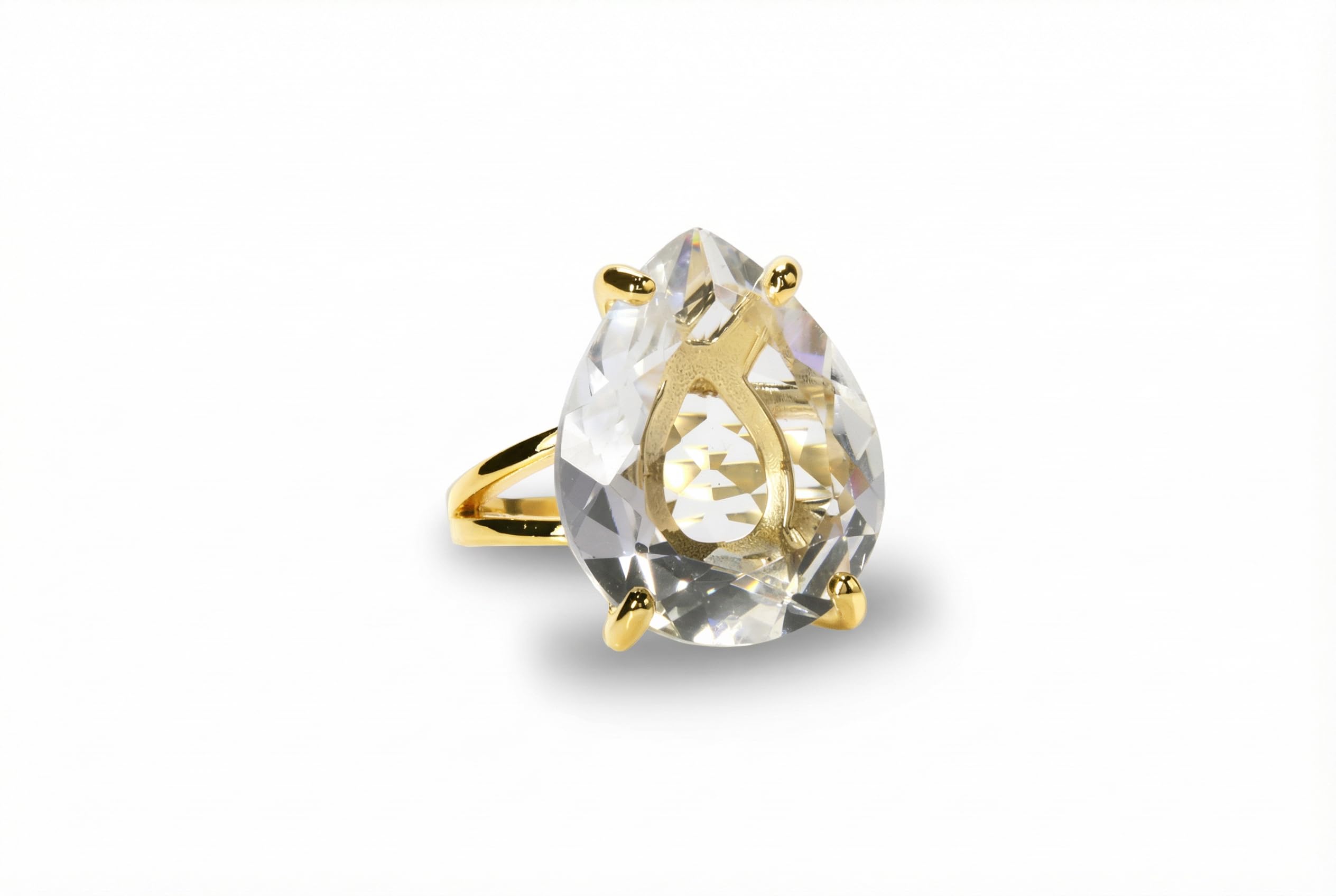 Anillo de Oro de 14K con Cuarzo Claro - Anillo de Boda Cumpleaños y Promesa para Todos los Días - Anillo de Oro Hecho a Mano por Joyeros Expertos - Grabado Disponible - Caja de Regalo