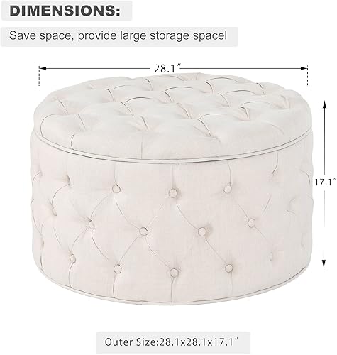 Miniatura 24 de Homebeez Otomana redonda de terciopelo para almacenamiento, reposapiés con botones copetudos, mesa de café (rosa) Rosa,Azul,Verde,Gris,Gris