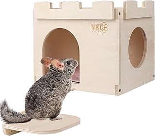 Castle Chinchilla House, Small Animal Hideout for Chinchilla, Guinea Pig, Hedgehog, or Rat, Ventilated Wooden Hamster Habitat with Multiple Doors, Made from Natural Wood