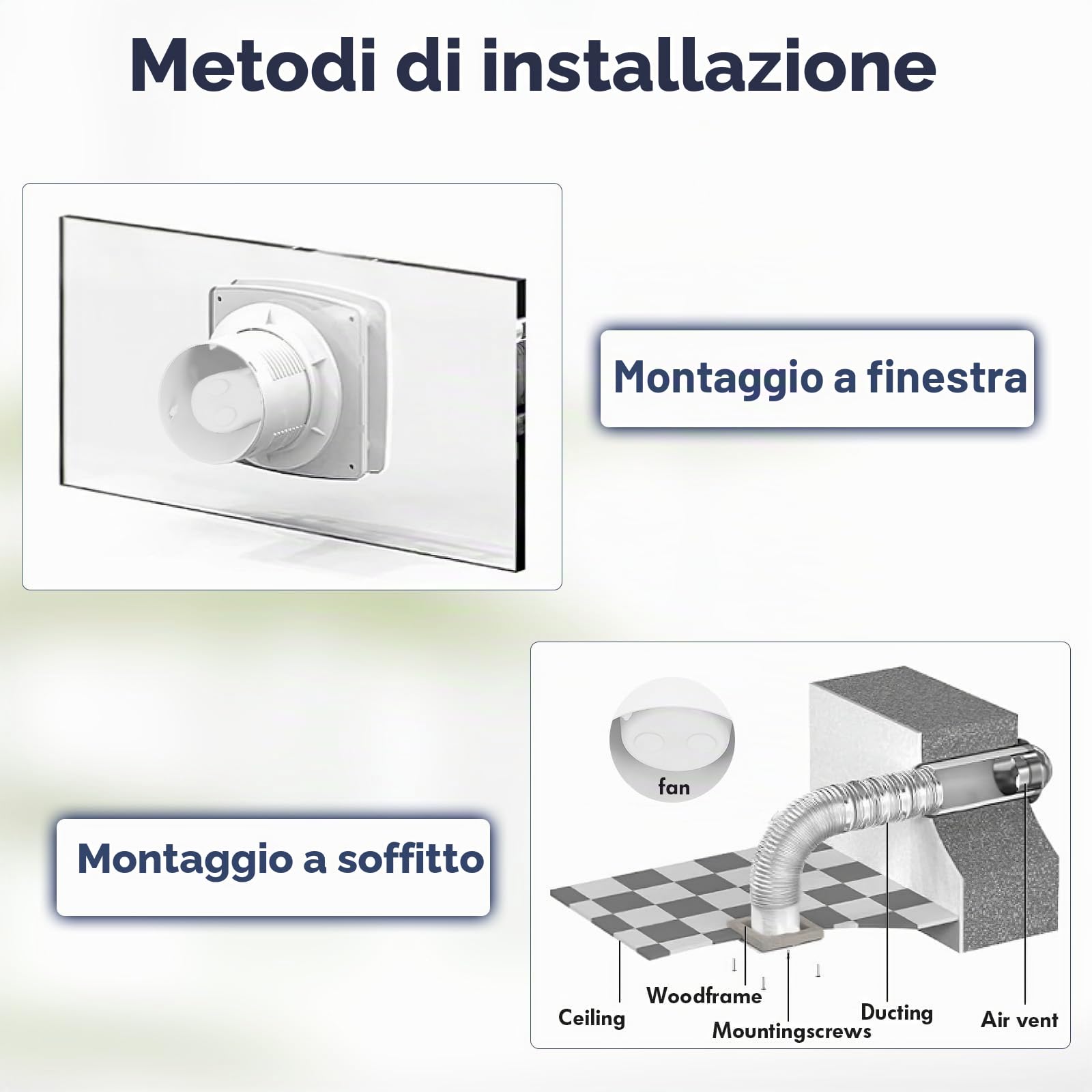 Aspiratore Bagno 100 Mm, Ventilazione Bidirezionale a Ventola Aspirazione Estrattore Aria Silenzioso, Ventola Spirazione Ventilatore con Telecomando Facile da Installare su Finestre Soffitti e Pareti
