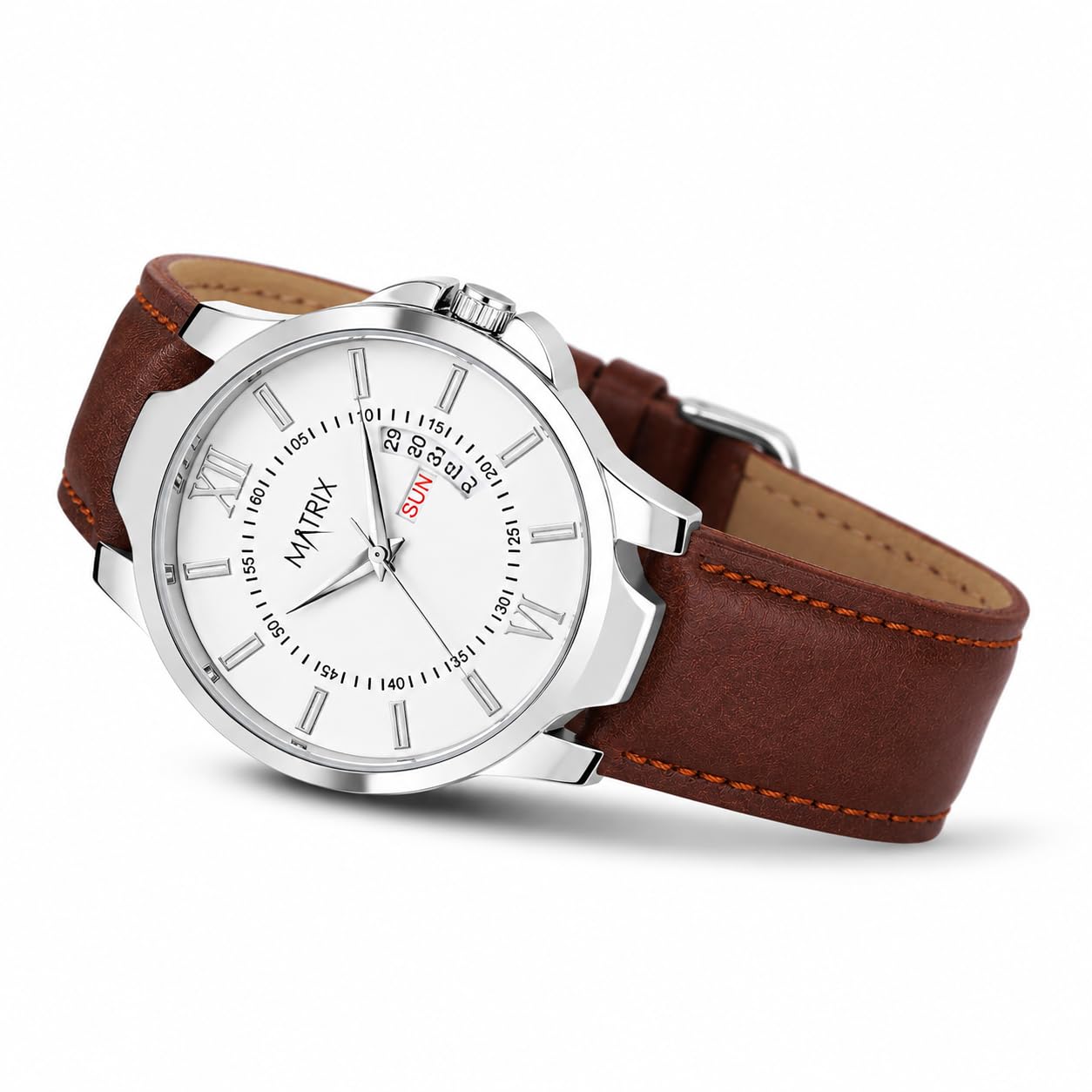 Matrix Antique Day & Date Leather Strap Watch - Black - Image 1