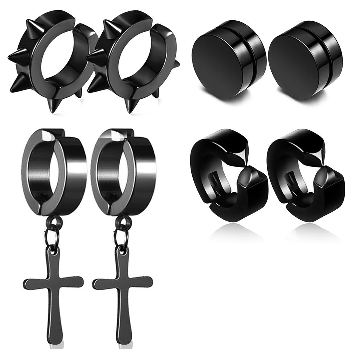 Aroncent Set 4 Paia Orecchini Unisex A Croce In Acciaio Inox – Stile Punk E Hip Hop, Anallergici, Regalo Con Borsa In Velluto - 5