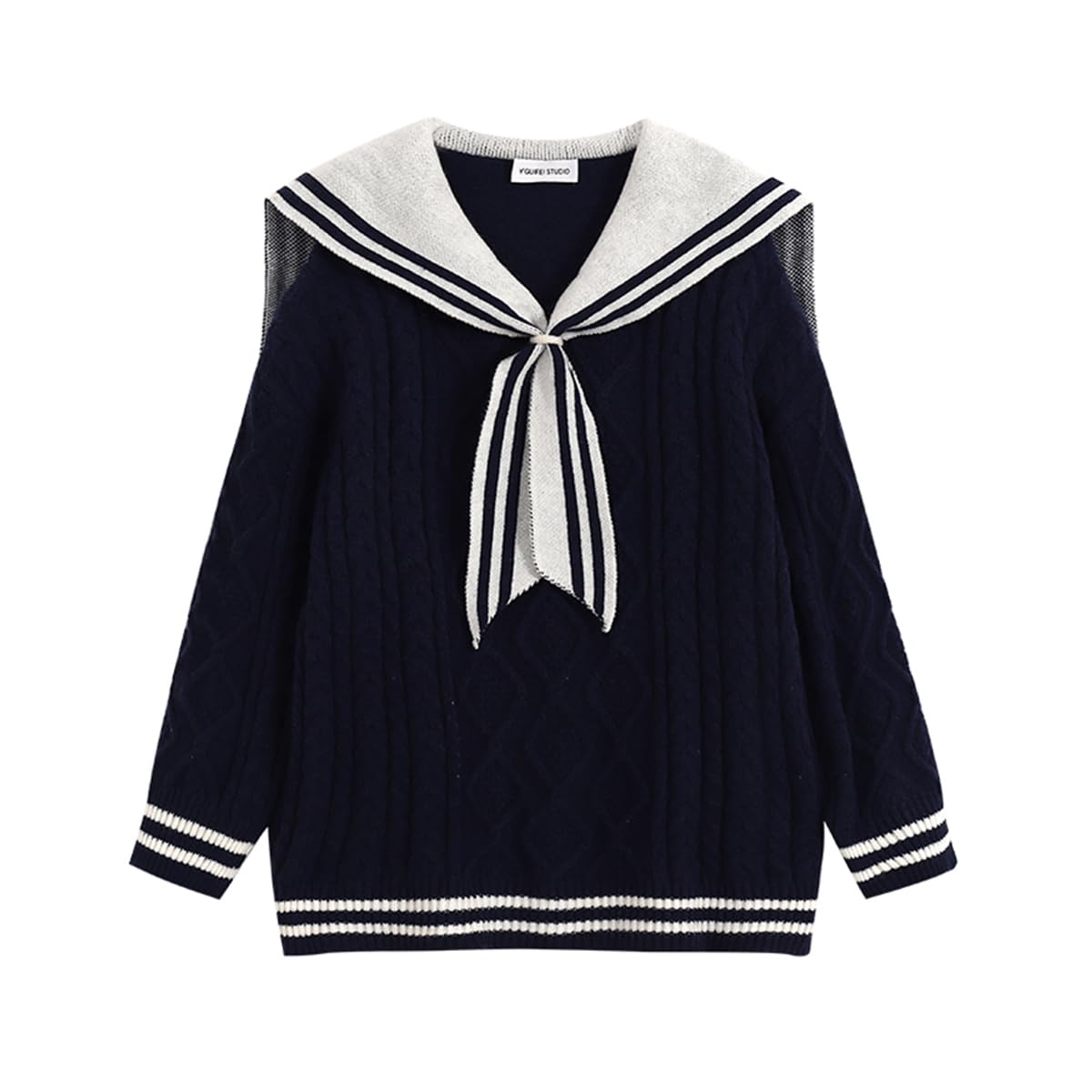 Japanese Lolita Uniform Sailor Collar Kawaii Cute Sweaters Soft Tops Loose Casual Cable Knit Long Sleeve Pullover Tops