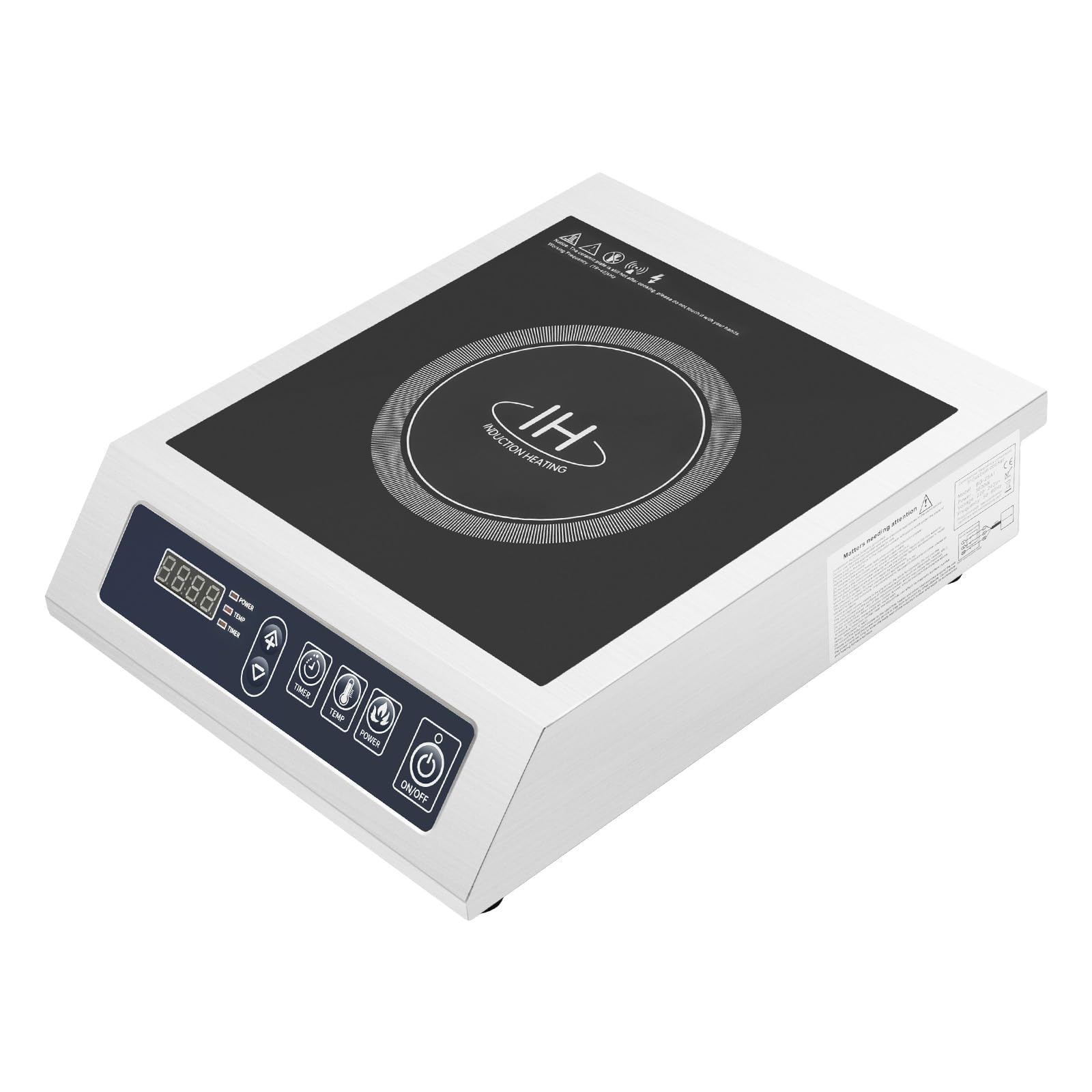 Plaque à Induction Commerciale 3500W Double Bobine Vitrocéramique | 10 Niveaux de Température, 11 Niveaux de Puissance, Minuterie 24H, Pour Cuisine Restaurant Camping