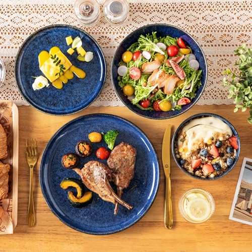 vancasso Starry Plates and Bowls Sets for 6, 24 Pieces Dinnerware Sets, Blue Reactive Glaze Dishes Sets for Kitchen, Scratch Resistant Stoneware Dishes Set, Dishwasher and Microwave Safe - Image 5