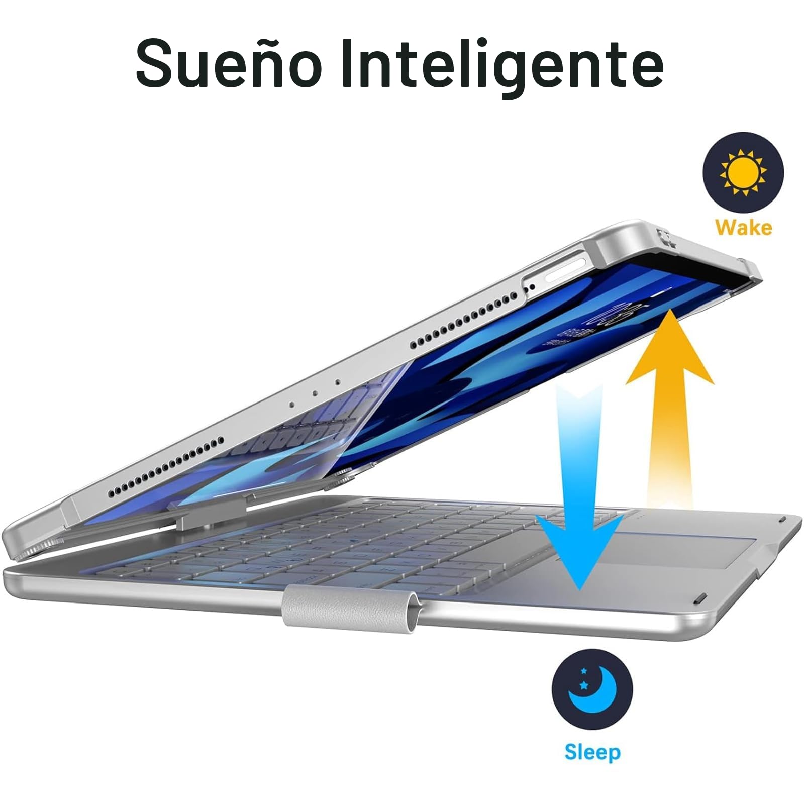 Funda con Teclado Español Rotación 360° para iPad Air 11" M2/M3/M4 (2026),Air 4/5 10.9", iPad 10th /11th A16, iPad Pro 11" (2018-2022),Retroiluminado,Trackpad Click-Plateado