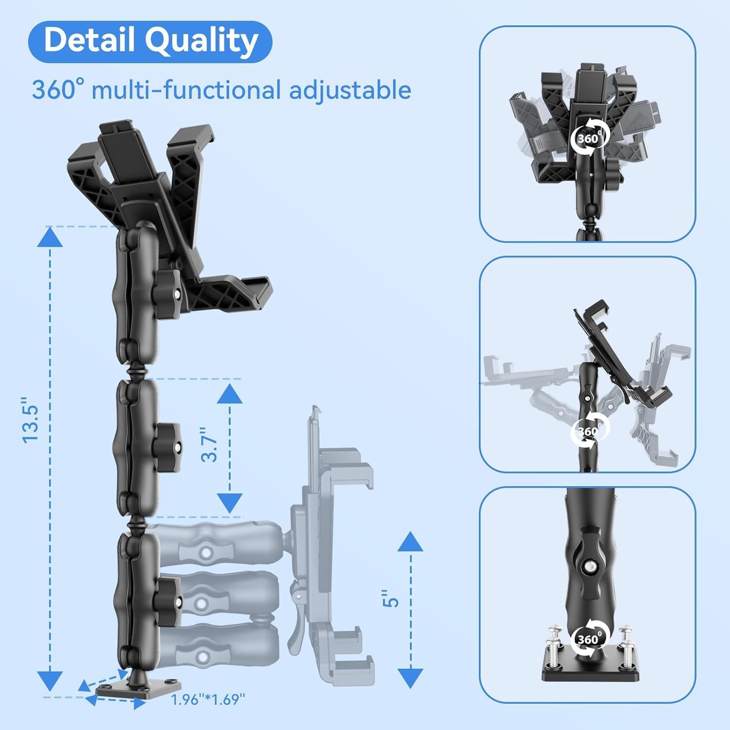 OHLPRO Heavy Duty Tablet Holder for Truck, iPad Holder for Car Drill Base, 360°Adjustable 3-Stage Arm Car Mount for All 7" - 11.5" iPad Pro,Mini,Samsung Tab, Nexus, Great for Desks, Wall, Businesses