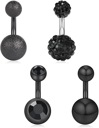 Ruifan Pendientes cortos de ombligo de acero quirúrgico 316L 14G 0236in 0236in 4  6 unidades