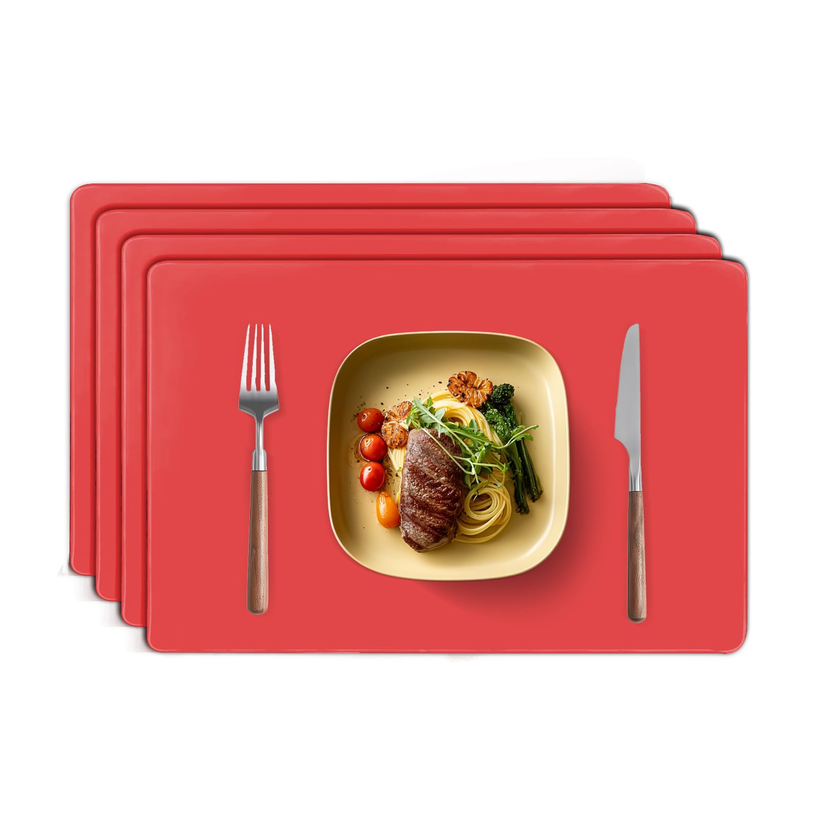 TAZAMI Silicone Place Mats for Table set of 4 Reusable Washable Non-slip Table Mats Nonstick Heat Resistant Waterproof Placemats for Kitchen Restaurant Office Desk 30X40cm(Red)
