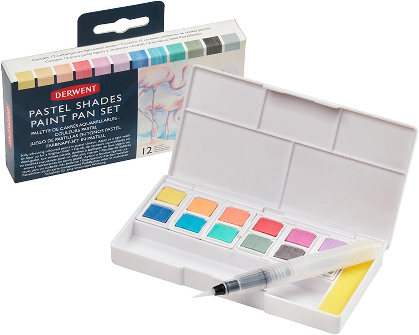Derwent Pastel Shades Paint Set, Professional Quality Long Lasting Colors, Highly Pigmented Palette, Portable, Travel Set Includes 12 Paint Pans, Mini Waterbrush, Mixing Palettes, Sponge
