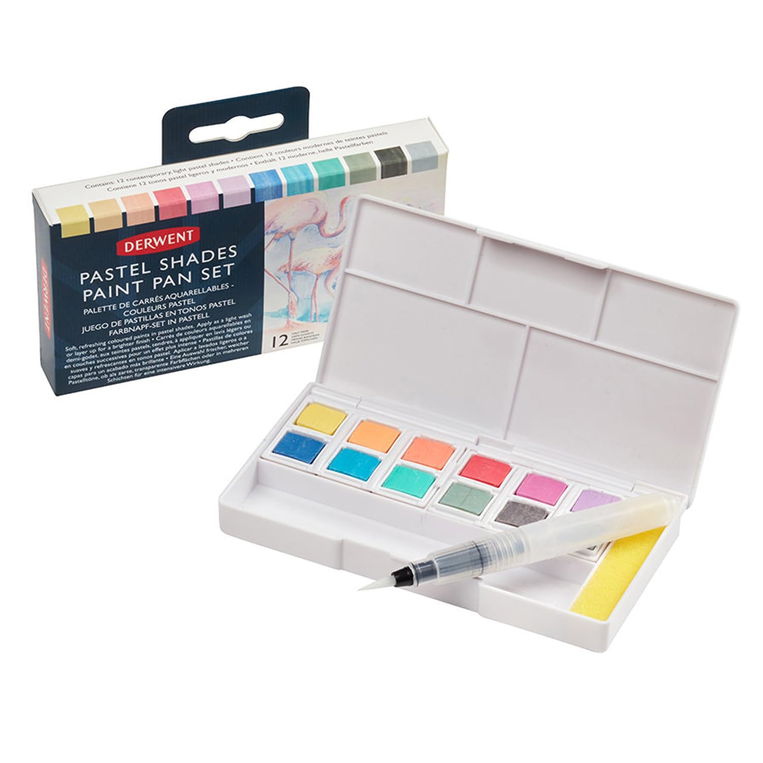 Derwent Pastel Shades Paint Set, Professional Quality Long Lasting Colors, Highly Pigmented Palette, Portable, Travel Set Includes 12 Paint Pans, Mini Waterbrush, Mixing Palettes, Sponge