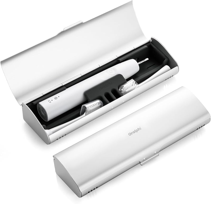 Aluminum Electric Toothbrush Travel Case, 2 in 1 Travel Toothbrush Holder for Oral B/Oral-B Pro 1000 1500 5000 and Most Electric Toothbrush for Traveling, Removable Silicone Liner-Silver