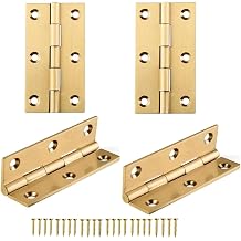 4 Pcs,Solid Brass Butt Hinge,High-end Brass Hinges Door Hinges,Folding Butt Hinges Furniture Cabinet Butt Hinges with Hinge Fixing Screws, Gold, 2.5 Inch