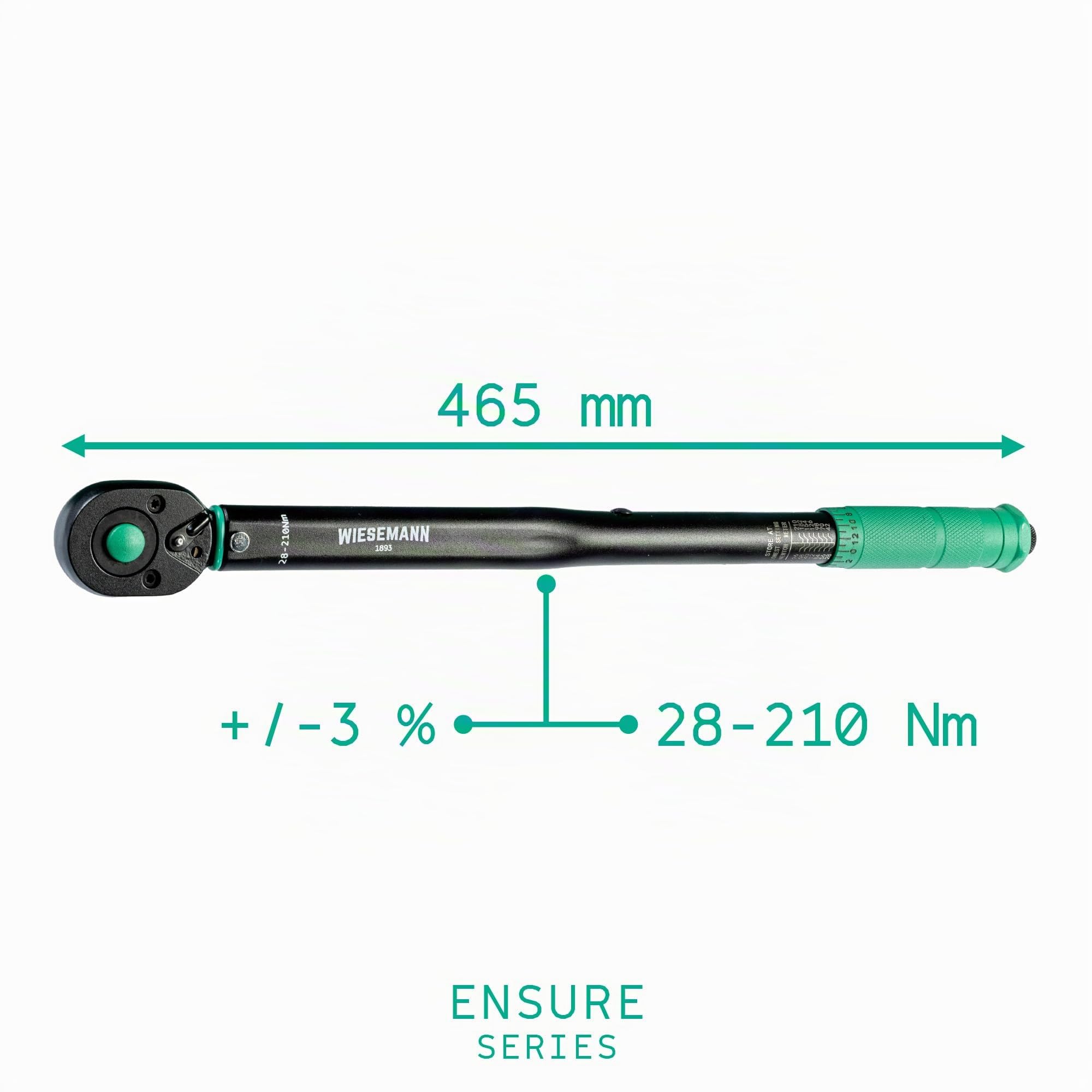 WIESEMANN 1893 Set chiave dinamometrica con prolunga e bussole da 17, 19, 21 mm chiave a scatto con attacco a destra con doppia scala | lega acciaio CV cromato | 80386