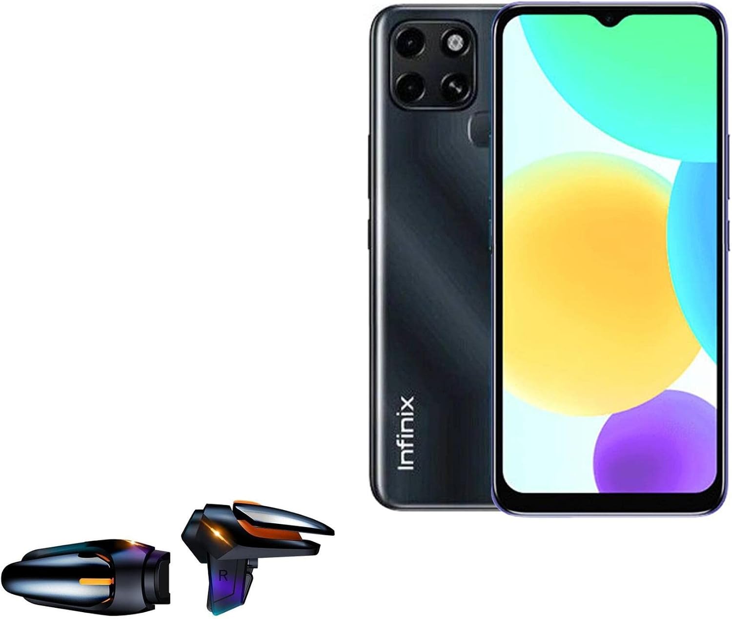 BoxWave Gaming Gear Compatible with Infinix Smart 6 - Touchscreen QuickTrigger Auto, Trigger Buttons Autofire Gaming Mobile FPS - Jet Black