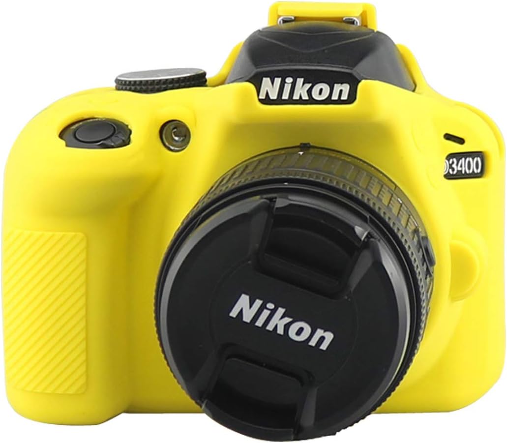D3400 Silicone Case, TUYUNG Texture Camera Housing Shell Case Protective Cover, Compatible with Nikon D3400 Cameras, Yellow