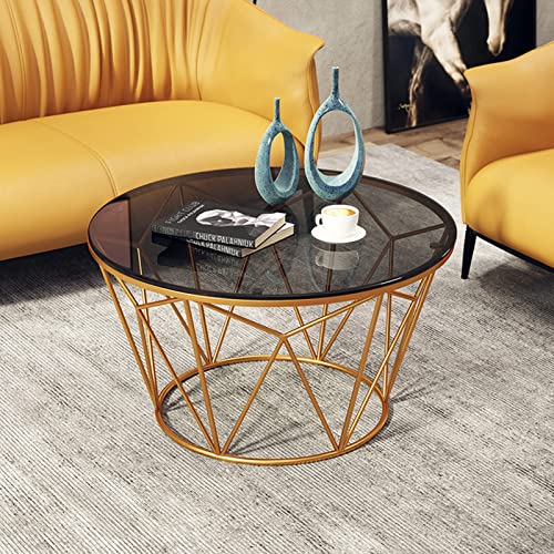 Table basse ronde de luxe en verre trempé et petite table d'appoint dorée
