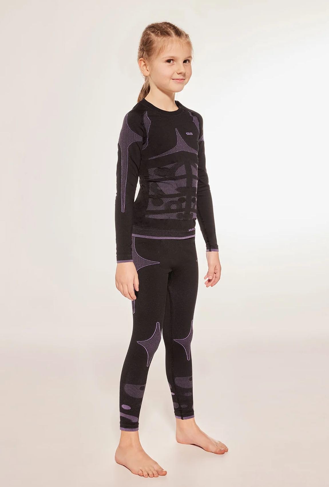 Ensemble de sous-Vêtements Thermiques Enfant – sous Maillot Foot + Leggings – sous Chemise Hiver – pour Sport, Foot, Rugby Enfant – Filles 2 Pièces – Violet foncé, 122-128