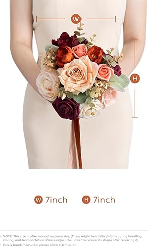 Miniatura 4 de Ling's Moment - Ramo de flores artificiales para novia, ceremonia de boda, aniversario, shower de matrimonio y boda rústica francesa (9. pulgadas)