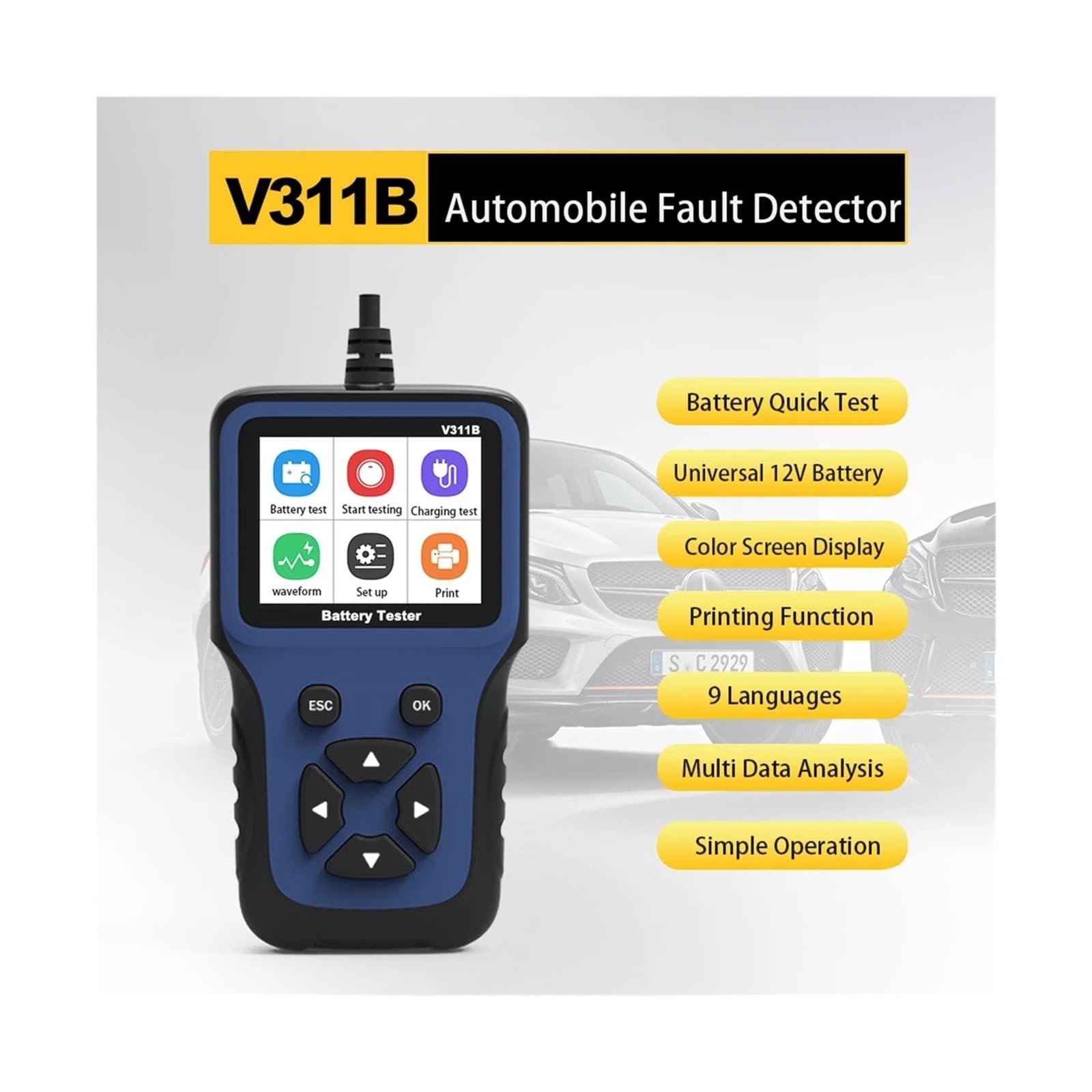 Narzędzia do inspekcji samochodowej Tester akumulatorów samochodowych Tester akumulatorów 12 V Urządzenie diagnostyczne akumulatorów Akumulator motocyklowy i jachtowy Uniwersalny(V311B)
