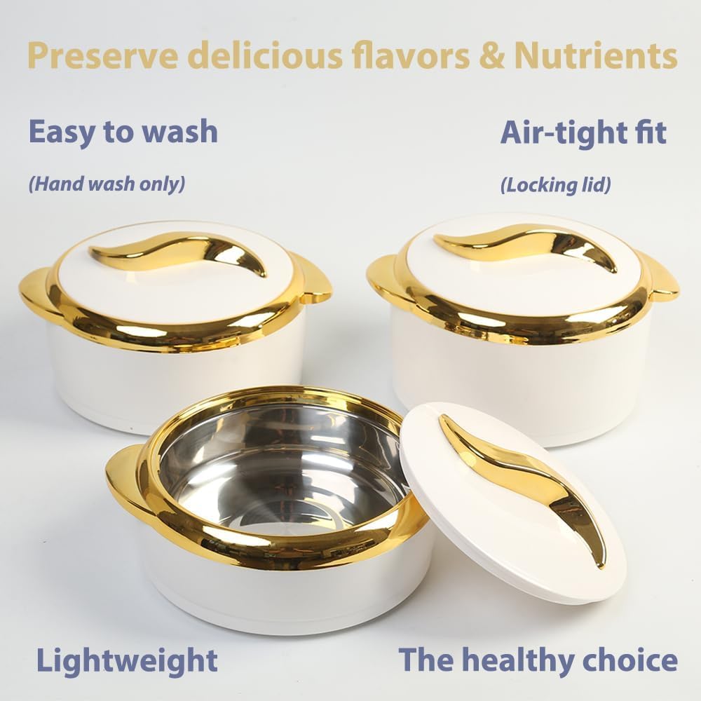 Ensemble De 3 Plats à Four Isothermes Haut De Gamme avec Couvercles - Récipients en Acier Inoxydable pour Aliments Chauds Et Froids, Parfaits pour Les Buffets Et Les Marble Bronze 2.6/2.1/1.6 QT