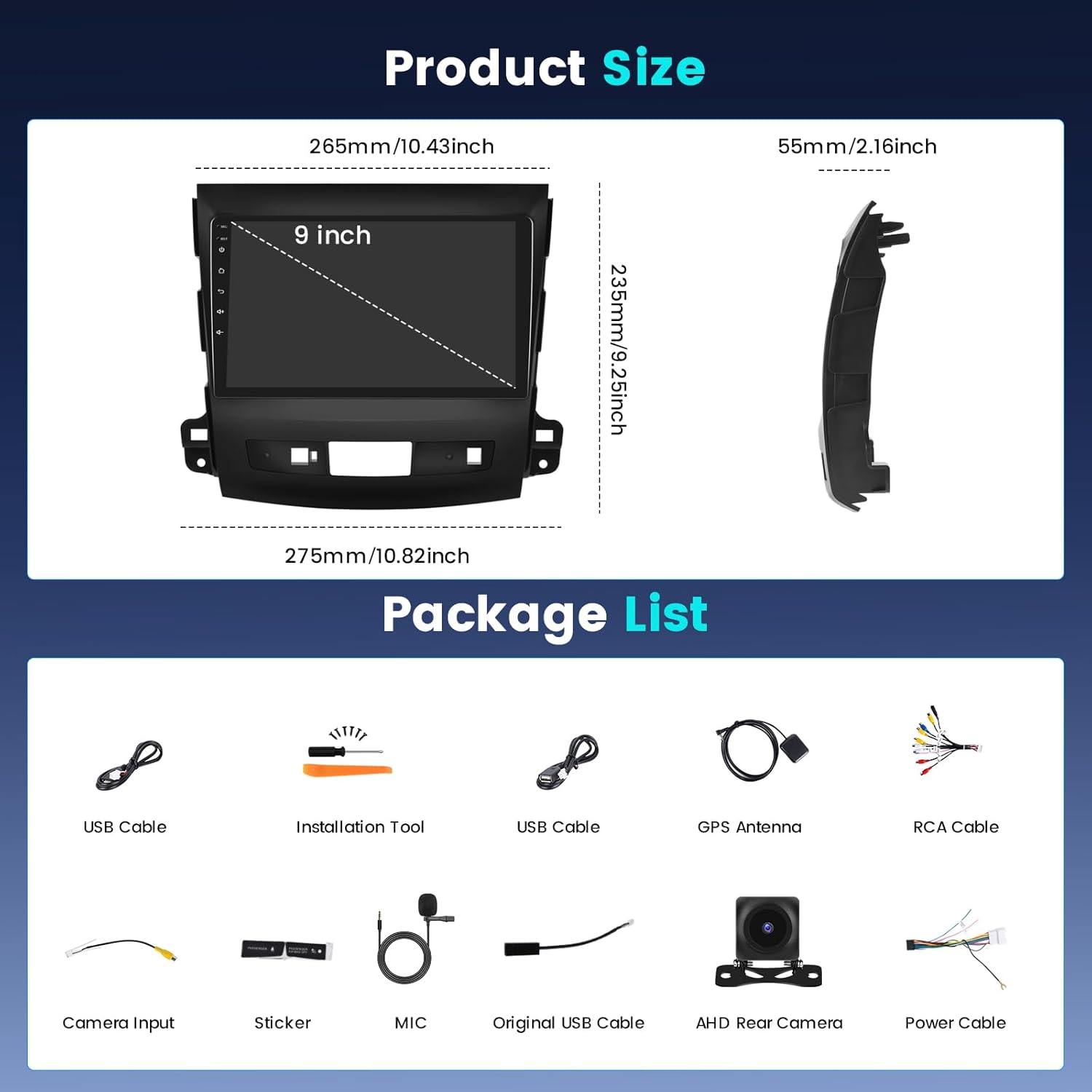 5G WiFi 8 Core 4+64GB Android 15 Car Stereo for Mitsubishi Outlander 2008-2015 Wireless Carplay, 9'' Touch Screen Car Radio with Android Auto, GPS, WiFi, Bluetooth, SWC, Backup Camera, DSP