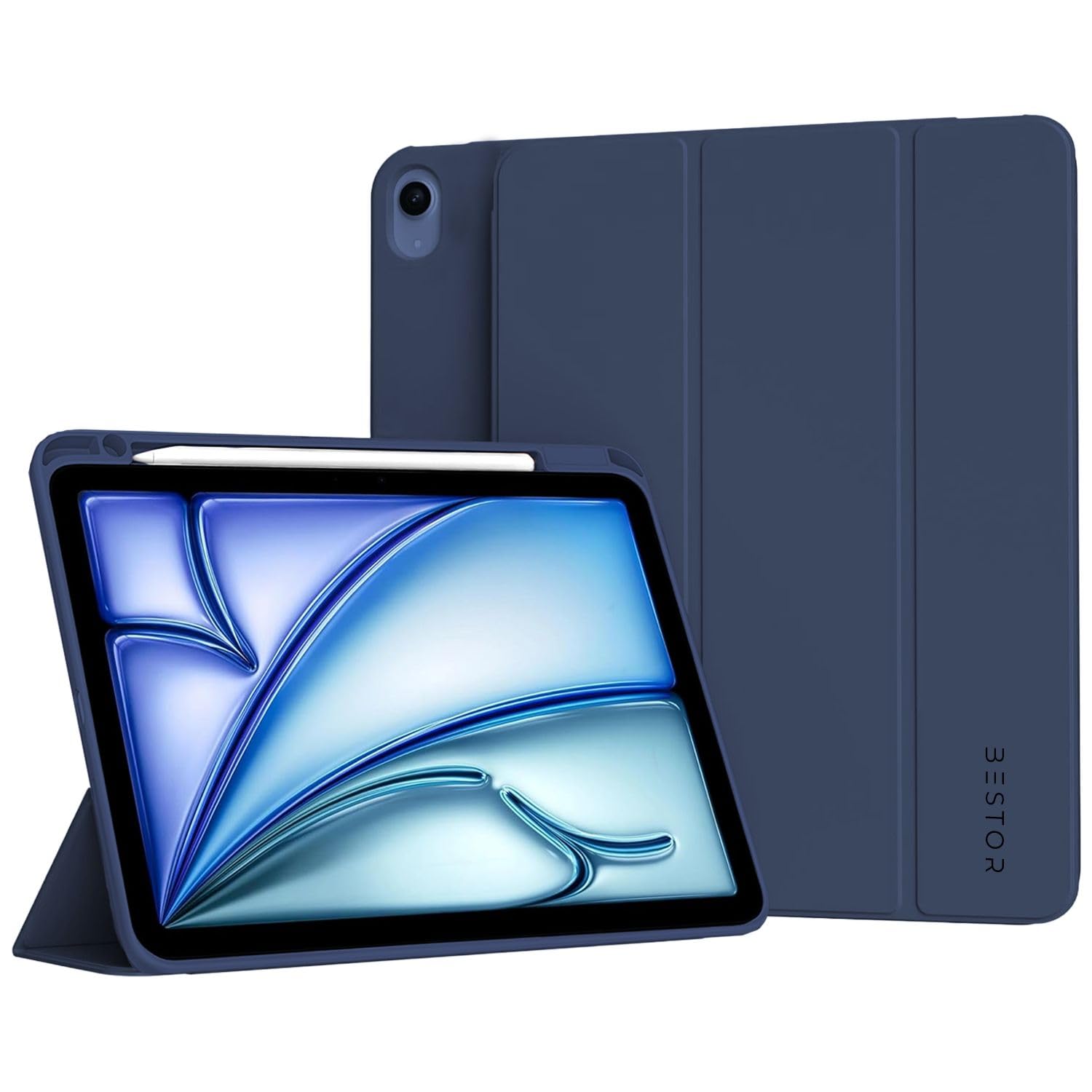Bestor Smart Case for iPad (A16) 11th/10th Generation (2025/2022) Auto Sleep/Wake Cover Pencil Holder Soft Flexible Case Recoil Series for Apple iPad 10th/11th Gen - Dark Blue