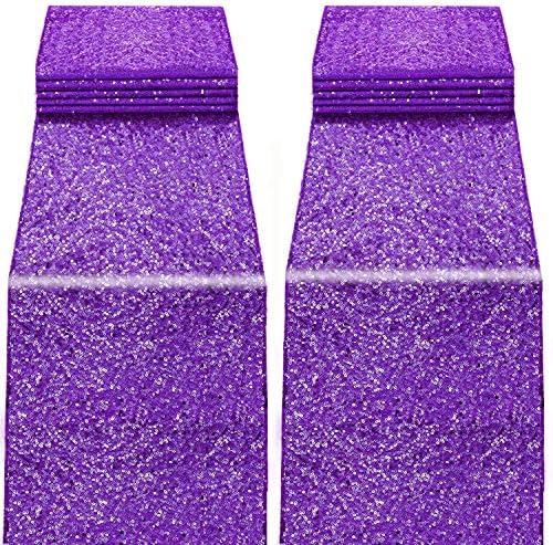 2 Pack 12 x 108 inches Sequin Table Runner for Birthday Wedding Bridal Shower Baby Shower Bachelorette Holiday Celebration Party Decorations Tables Supplies (2, Purple)